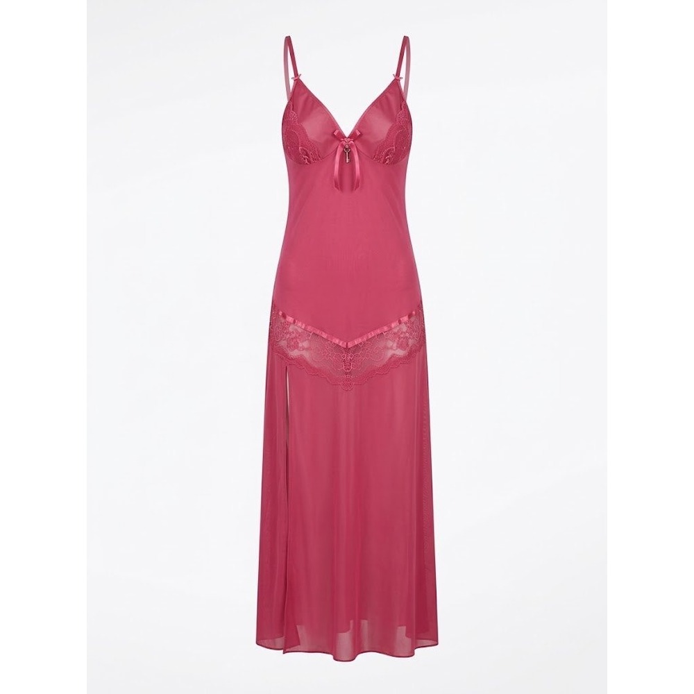 Skininvalue Robe Set Womens XL Pink Slip Dress Lace Romantic Dark Coquette